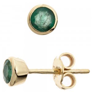 Ohrstecker rund 333 Gelbgold 2 Smaragde grün Ohrringe Goldohrstecker