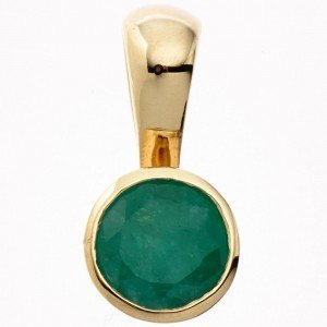 Anhänger rund 333 Gelbgold 1 Smaragd grün Goldanhänger