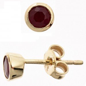 Ohrstecker rund 333 Gelbgold 2 Rubine rot Ohrringe Goldohrstecker
