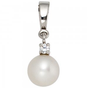 Anhänger 585 Weißgold 1 Süßwasser Perle 1 Diamant Perlenanhänger