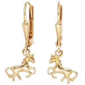 Kinder Boutons Pferd Pferde 333 Gelbgold Ohrringe Ohrhänger Kinderohrringe