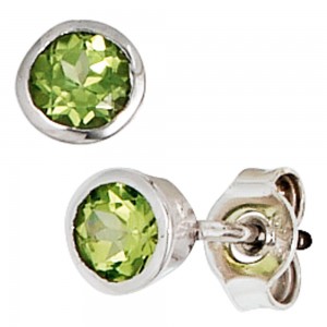 Ohrstecker rund 925 Sterling Silber rhodiniert 2 Peridote grün Ohrringe