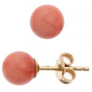 Ohrstecker Kugel 333 Gelbgold 2 Korallen rosa rosé Ohrringe Goldohrstecker