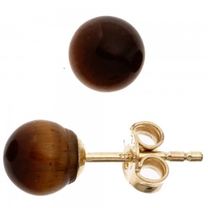 Ohrstecker Kugel 333 Gelbgold 2 Tigeraugen braun Ohrringe Goldohrstecker