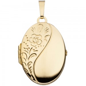 Medaillon oval Blumen 925 Sterling Silber gold vergoldet Anhänger zum Öffnen