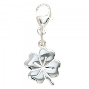 Einhänger Charm Kleeblatt 925 Sterling Silber rhodiniert Glücksbringer