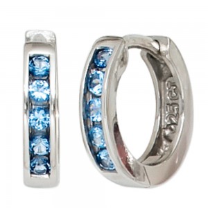 Creolen rund 925 Silber 10 Zirkonia blau Ohrringe Silberohrringe Silbercreolen