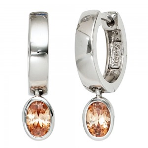 Creolen 925 Silber 2 Zirkonia champagner Ohrringe Silberohrringe Silbercreolen