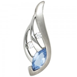 Anhänger 925 Sterling Silber rhodiniert mattiert mit Zirkonia blau