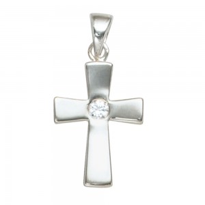 Anhänger Kreuz 925 Sterling Silber 1 Zirkonia Kreuzanhänger Silberkreuz
