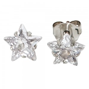 Ohrstecker Stern Sterne 925 Sterling Silber rhodiniert 2 Zirkonia Ohrringe