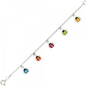 Kinder Armband mit bunten Marienkäfer Anhängern 925 Silber 16cm Kinderarmband