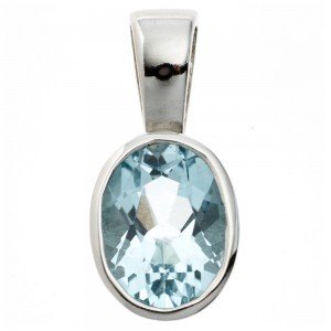 Anhänger oval 925 Sterling Silber rhodiniert 1 Blautopas hellblau blau