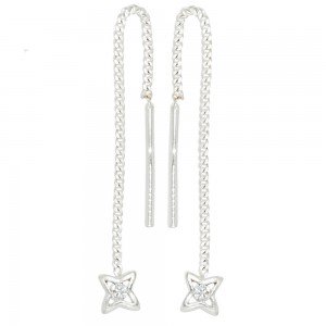 Durchzieh-Ohrhänger Stern 925 Silber 2 Zirkonia Ohrringe zum Durchziehen