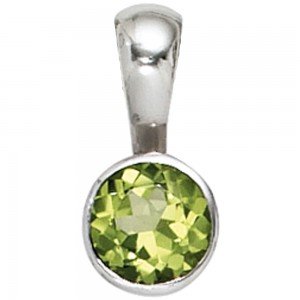 Anhänger rund 925 Sterling Silber rhodiniert 1 Peridot grün