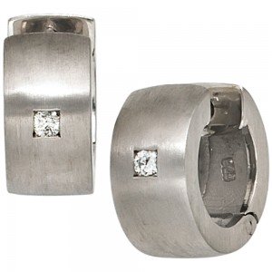 Creolen rund breit 925 Sterling Silber mattiert 2 Diamanten Brillanten Ohrringe