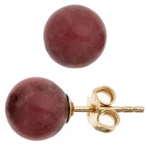 Ohrstecker Kugel 333 Gelbgold 2 Rhodonite rot Ohrringe Goldohrstecker