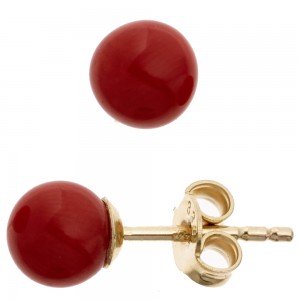 Ohrstecker Kugel 333 Gelbgold 2 Korallen rot Ohrringe Goldohrstecker