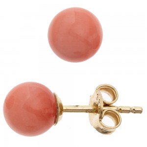 Ohrstecker Kugel 333 Gelbgold 2 Korallen rosa rosé Ohrringe Goldohrstecker