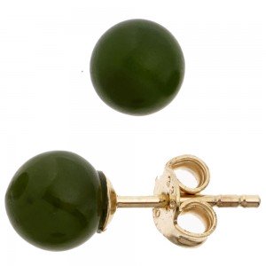 Ohrstecker Kugel 333 Gelbgold 2 Jade Steine grün Ohrringe Goldohrstecker