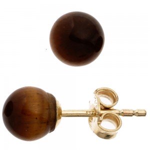 Ohrstecker Kugel 333 Gelbgold 2 Tigeraugen braun Ohrringe Goldohrstecker