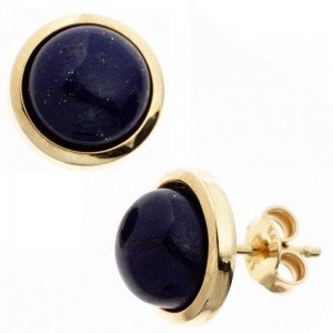 Ohrstecker rund 585 Gelbgold 2 Lapislazuli blau Ohrringe Goldohrstecker