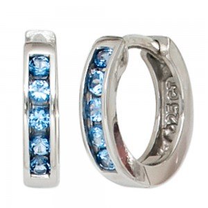 Creolen rund 925 Silber 10 Zirkonia blau Ohrringe Silberohrringe Silbercreolen