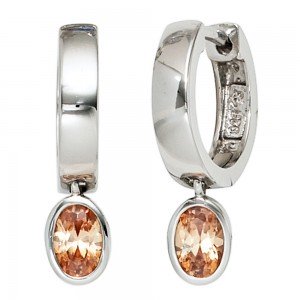 Creolen 925 Silber 2 Zirkonia champagner Ohrringe Silberohrringe Silbercreolen