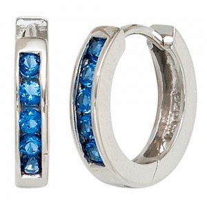 Creolen rund 925 Silber 10 Zirkonia blau Ohrringe Silberohrringe Silbercreolen
