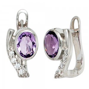 Creolen 925 Sterling Silber mit Zirkonia lila violett Ohrringe Silberohrringe