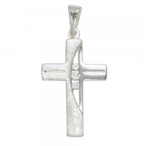 Anhänger Kreuz 925 Sterling Silber eismatt 3 Zirkonia Kreuzanhänger Silberkreuz