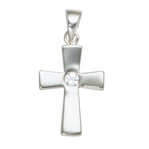 Anhänger Kreuz 925 Sterling Silber 1 Zirkonia Kreuzanhänger Silberkreuz