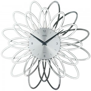 Wanduhr Quarz analog silbern modern florales Design