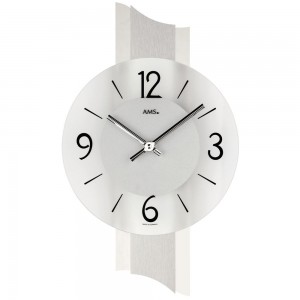 Wanduhr Quarz analog silbern modern mit Chrom und Glas