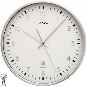 Funkwanduhr analog silbern rund aus Aluminium gebürstet