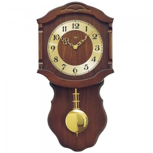 Wanduhr Quarz mit Pendel golden Holz nussbaum farben Pendeluhr