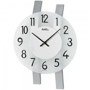 Wanduhr Quarz analog silbern modern mit Glas