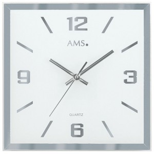 Wanduhr Quarz analog silbern eckig leise ohne Ticken aus Glas