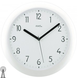 Funkwanduhr analog weiß rund Mineralglas