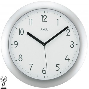 Funkwanduhr analog silbern rund