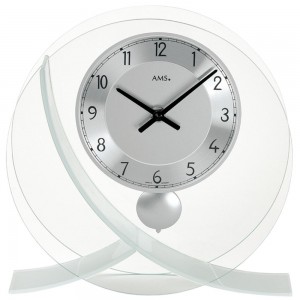 Tischuhr Quarz mit Pendel silbern modern rund Designeruhr