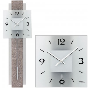 Wanduhr Quarz mit Pendel Pendeluhr modern mit Kunstleder und Glas
