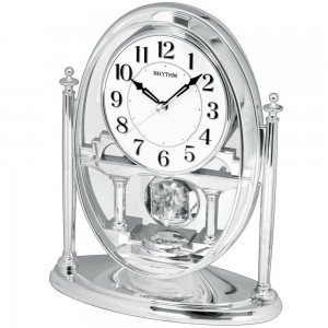 Tischuhr Quarz analog mit Pendel silbern