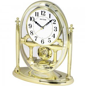 Tischuhr Quarz analog mit Pendel golden