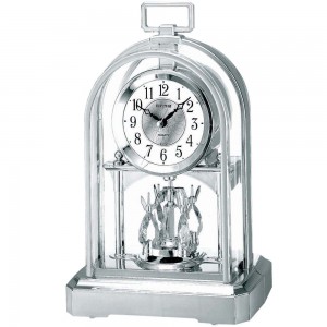 Tischuhr Quarz analog silbern mit Drehpendel