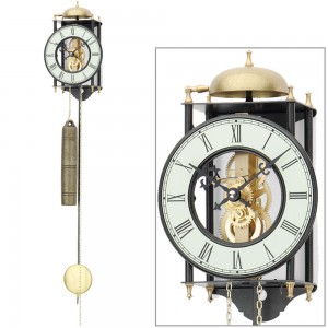 Wanduhr Skelettuhr mit Pendel mechanisch golden schwarz Metall Pendeluhr