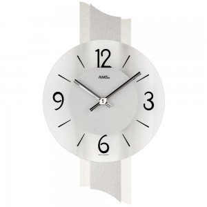 Wanduhr Quarz analog silbern modern mit Chrom und Glas