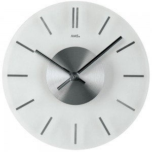 Wanduhr Quarz analog silbern rund aus Glas mit Aluminium