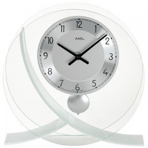 Tischuhr Quarz mit Pendel silbern modern rund Designeruhr