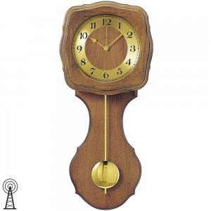 Funkwanduhr mit Pendel golden Holz Eiche Pendeluhr